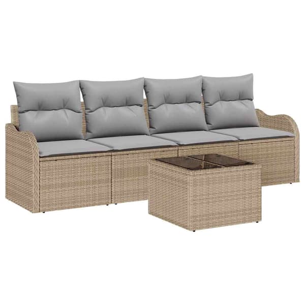 vidaXL Utesoffgrupp 5 delar Beige Polyrotting