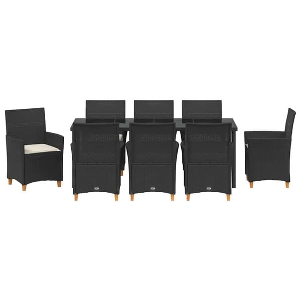 vidaXL Trädgårdsmöbelset 9 pcs Svart konstrotting