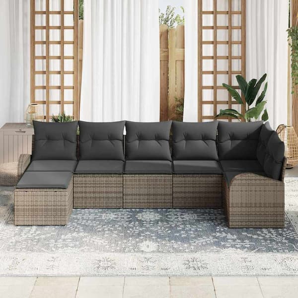 vidaXL Trädgårdsoffset med kudde 7 pcs Grå Poly rattan