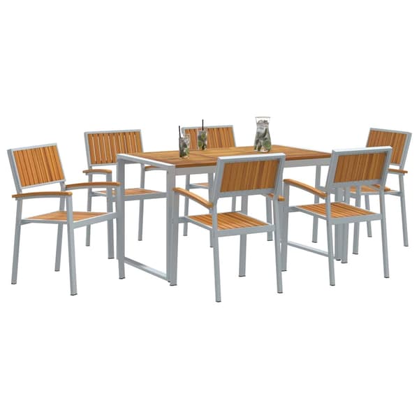 vidaXL Hage Spisegruppe 7 pcs Grå Solid akasietre