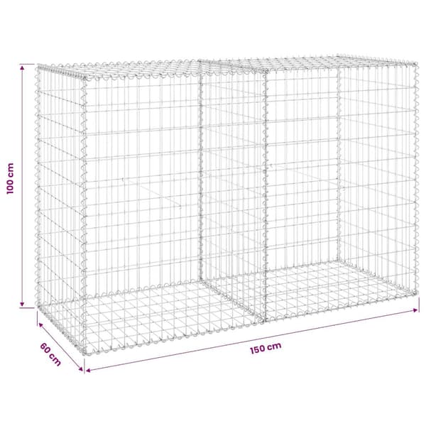 vidaXL Gabionmur galvaniserat stål 150x60x100 cm