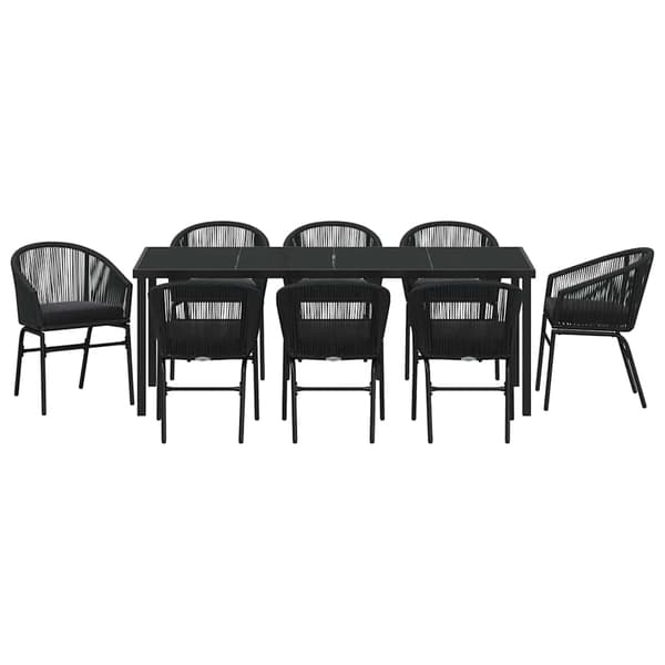 vidaXL Trädgårdsmöbelset 9 pcs Svart Pulverlackerat stål