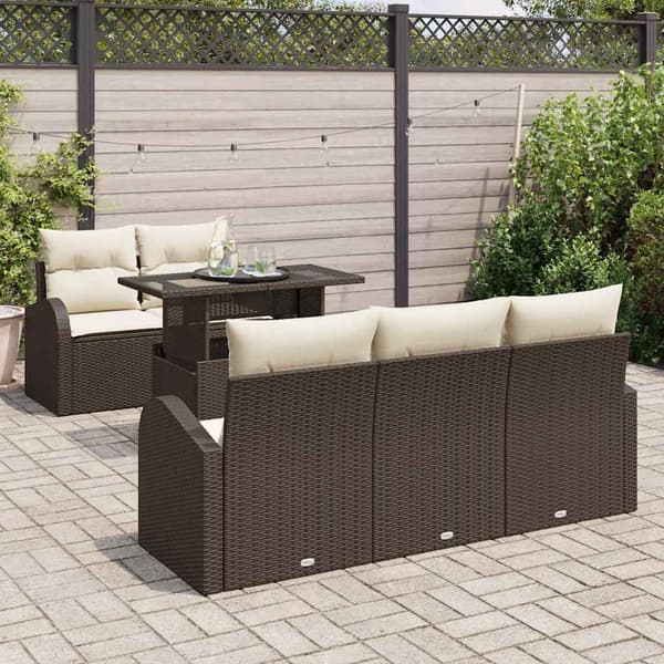 vidaXL Trädgårdsoffset med kudde med kudde 6 pcs Brun Poly Rattan