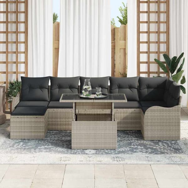 vidaXL Trädgårdsoffset med kudde 8 pcs Ljusgrå Poly rattan