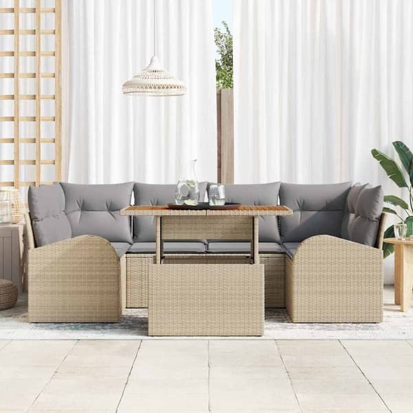 vidaXL Trädgårdsoffset med lagring 7 pcs Beige Poly rattan