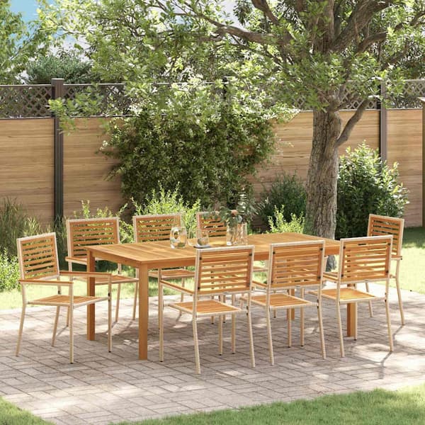 vidaXL Hage Spisegruppe 9 pcs Beige Solid akasietre
