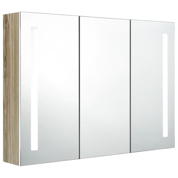 vidaXL LED-speilskap til bad 89x14x62 cm hvit og eik