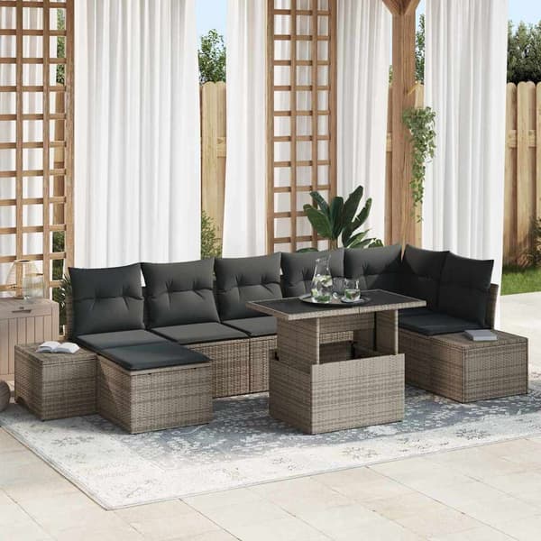 vidaXL Trädgårdsoffset med lagring 8 pcs Grå Poly rattan
