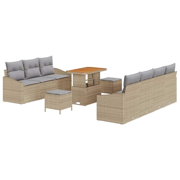 vidaXL Trädgårdsoffset med kudde 10 pcs Beige konstrotting