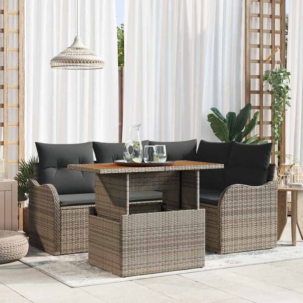 vidaXL Trädgårdsoffset med lagring 5 pcs Grå Poly rattan