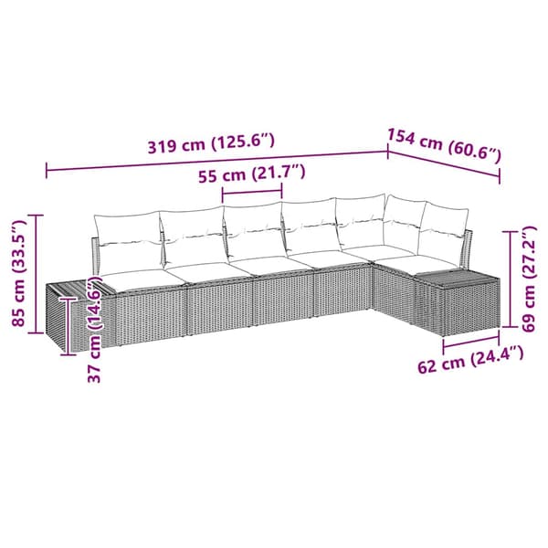 vidaXL Trädgårdsoffset med kudde 6 pcs Ljusgrå konstrotting