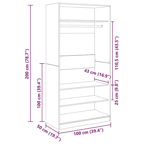 vidaXL Garderobe røkt eik 100x50x200 cm konstruert tre