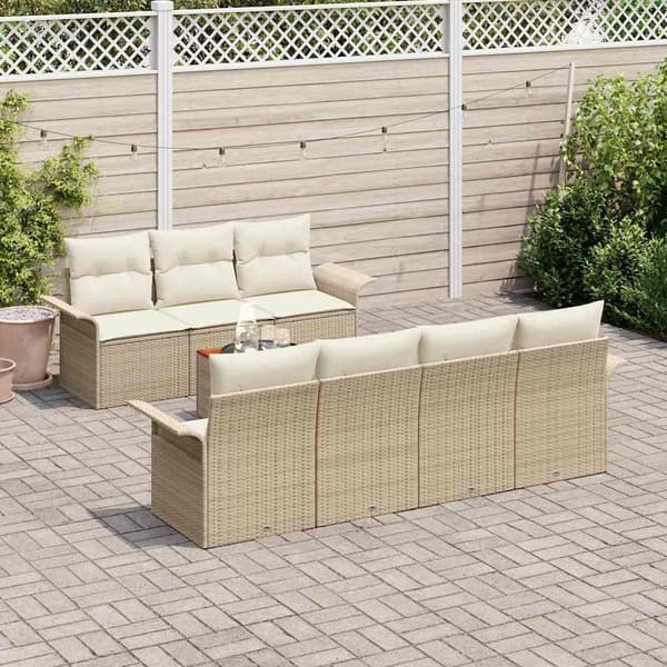 vidaXL Trädgårdssoffa Set 8 delar Beige Polyrotting