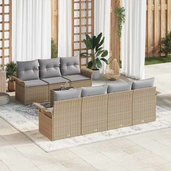 vidaXL Trädgårdsoffset med kudde 8 pcs Beige konstrotting