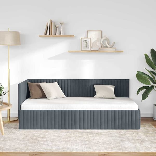 vidaXL Hörn sängram med sänggavel Mörkgrå 90 x 200 cm Sammet