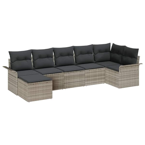 vidaXL Trädgårdsoffset med kudde 7 pcs Ljusgrå Poly rattan