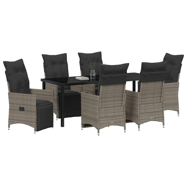 vidaXL Trädgårdsmöbelset med kudde 7 pcs Grå konstrotting
