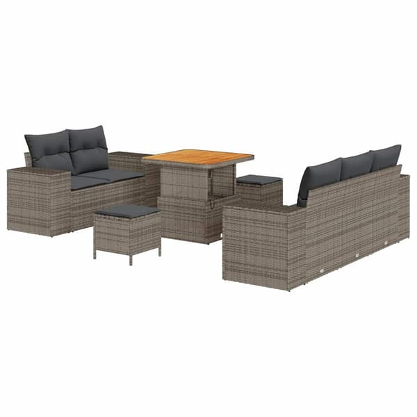 vidaXL Trädgårdsoffset med kudde med lagring 8 pcs Grå Poly Rattan