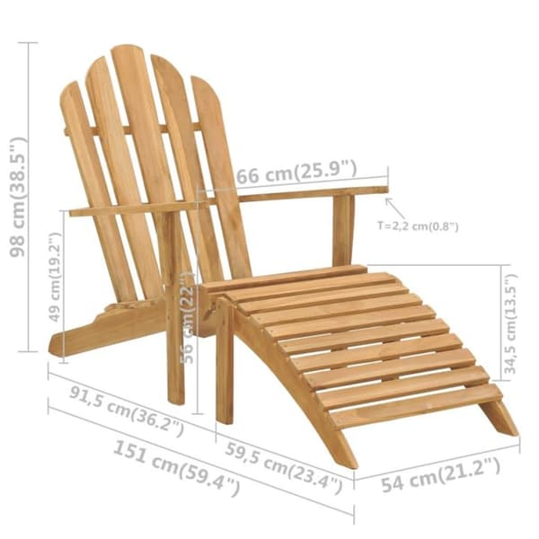 vidaXL Däckstol med fotpall massiv teak