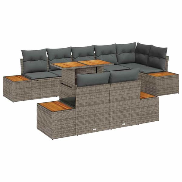 vidaXL Trädgårdsoffset med lagring 9 pcs Grå Poly rattan