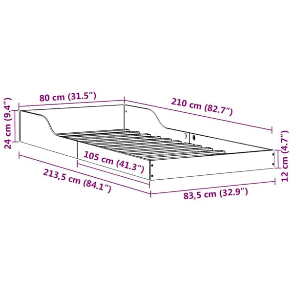 vidaXL Sängram Vit 80 x 210 cm Massiv furu