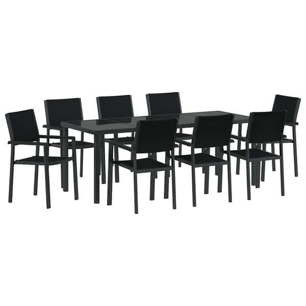 vidaXL Trädgårdsmöbelset 9 pcs Svart Pulverlackerat stål