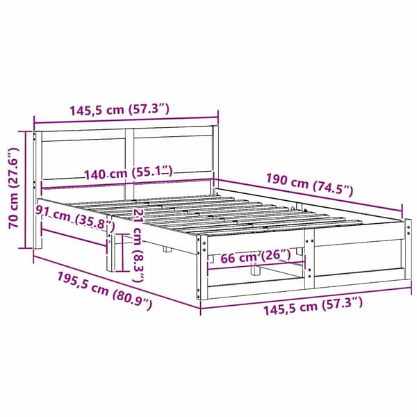 vidaXL Sängram Vit Massivt tallträ 75 x 190 cm Hållbar Rektangulär