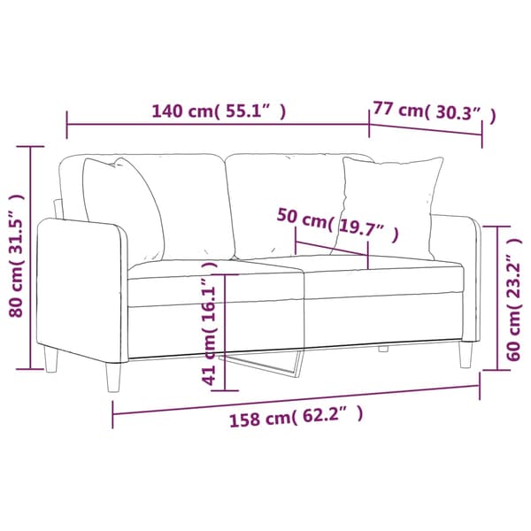 vidaXL 2-sits soffa med prydnadskuddar vinröd 140 cm tyg