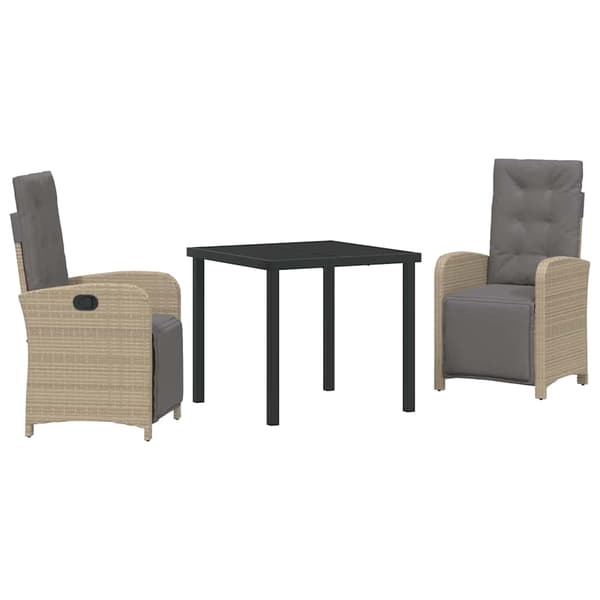 vidaXL Trädgårdsmöbelset med kudde 3 pcs Beige konstrotting