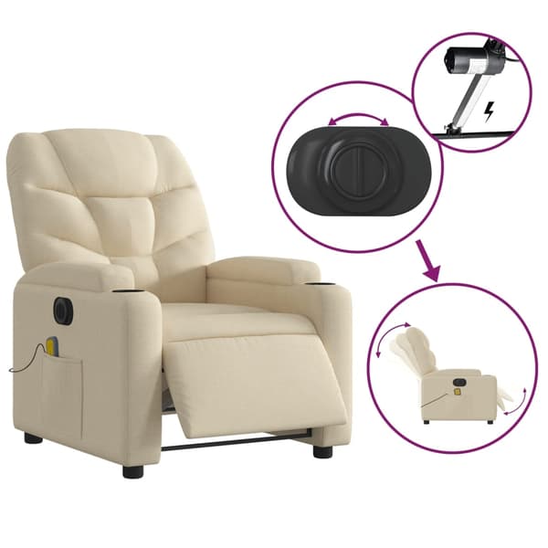 vidaXL Elektrisk massagefåtölj gräddvit tyg