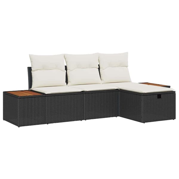vidaXL Trädgårdsoffset med kudde 4 pcs Svart Poly rattan
