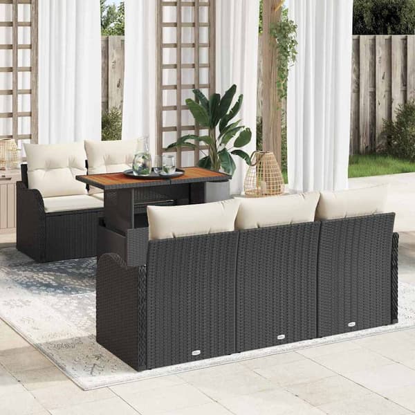 vidaXL Trädgårdsoffset med lagring 6 pcs Svart Poly rattan