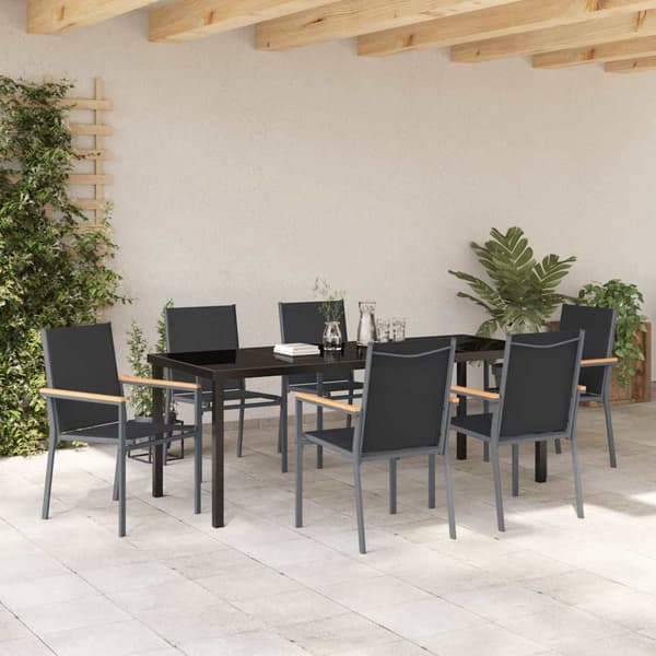 vidaXL Trädgårdsmöbelset 7 pcs Svart Pulverlackerad stål