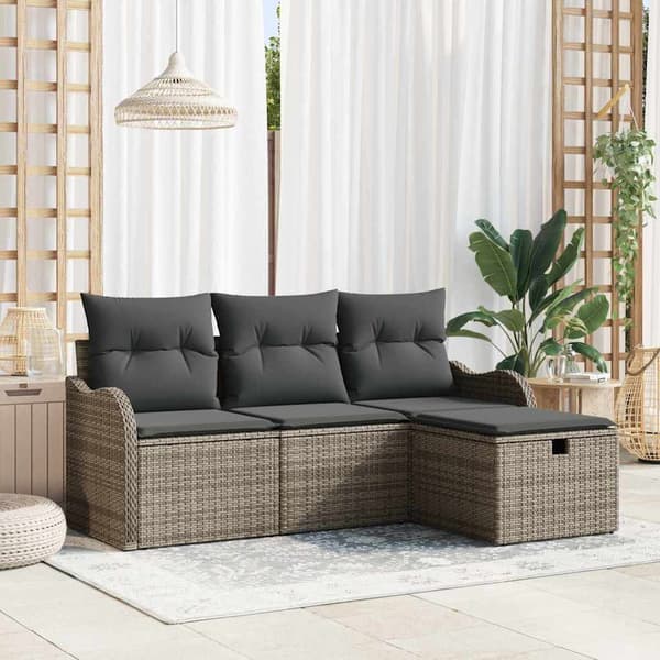 vidaXL Trädgårdsoffset med kudde med lagring 4 pcs Grå Poly rattan