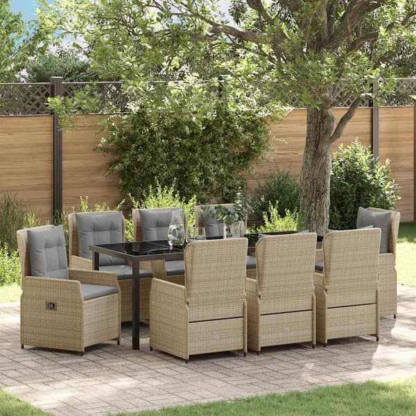 vidaXL Trädgårdsmöbelset 9 pcs Beige och Ljusgrå konstrotting