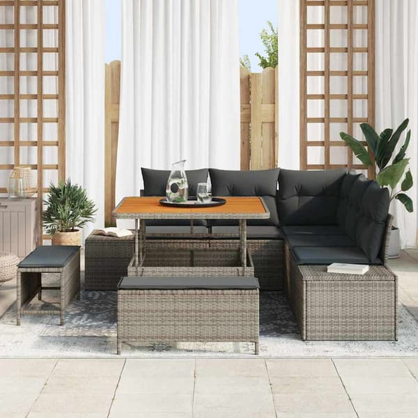 vidaXL Trädgårdsoffset med kudde med lagring 8 pcs Grå Poly rattan