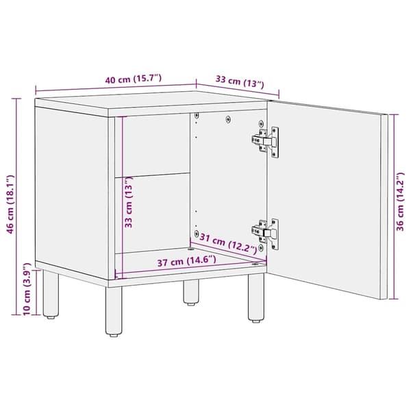 vidaXL Nattbord brun 40x33x46 cm heltre mango