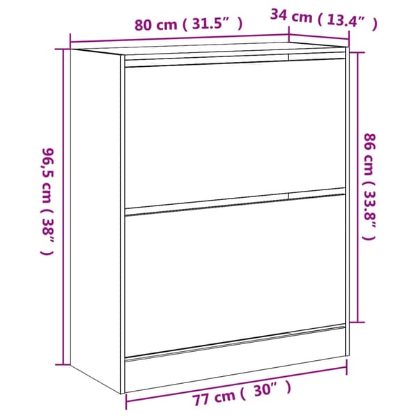 vidaXL Skoskap hvit 80x34x96,5 cm konstruert tre