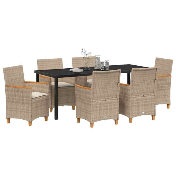 vidaXL Trädgårdsmöbelset 7 pcs Beige konstrotting