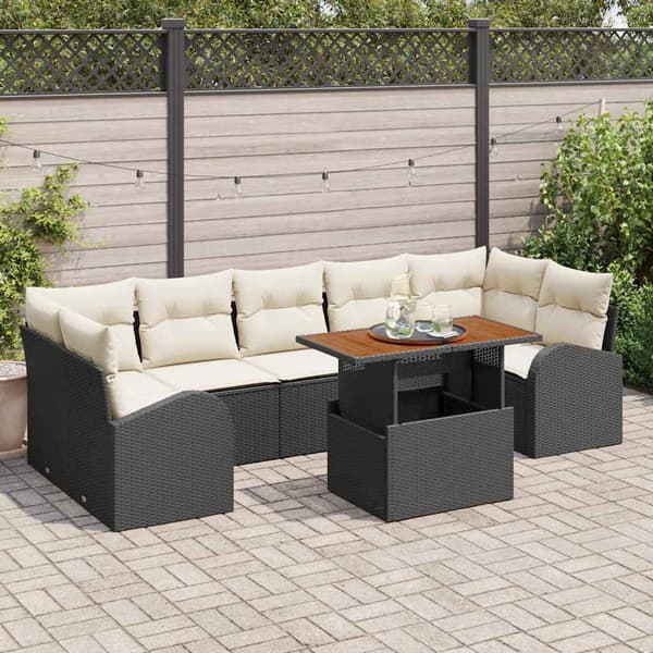 vidaXL Trädgårdsoffset med lagring 8 pcs Svart Poly rattan