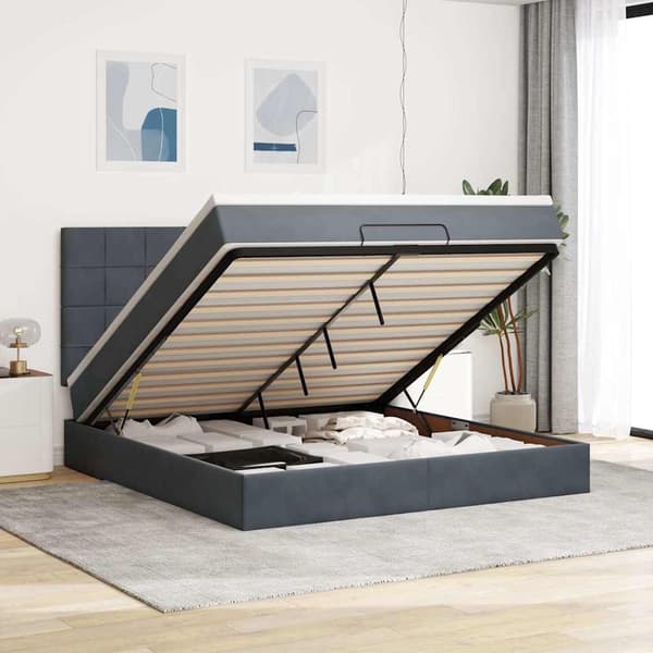 vidaXL Ottoman sängram med madrasser mörkgrå 180x200 cm sammet
