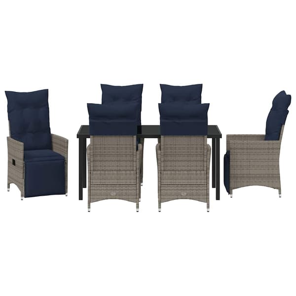 vidaXL Bord- och stolset med kudde 7 pcs Grå PE Rattan