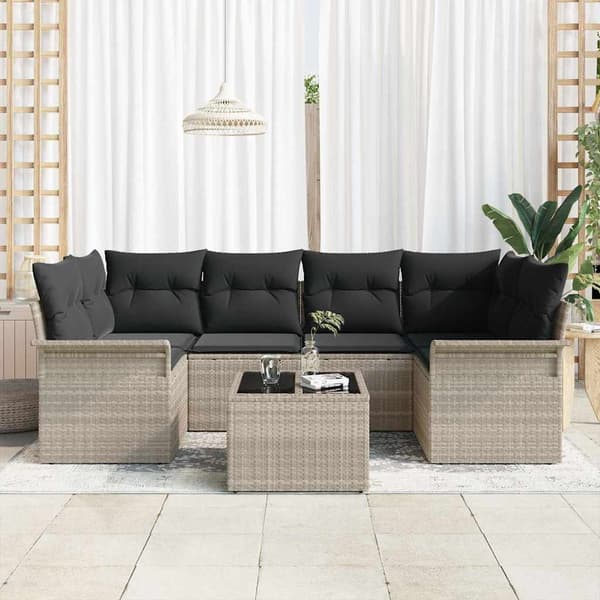 vidaXL Trädgårdsoffset med kudde 7 pcs Ljusgrå konstrotting