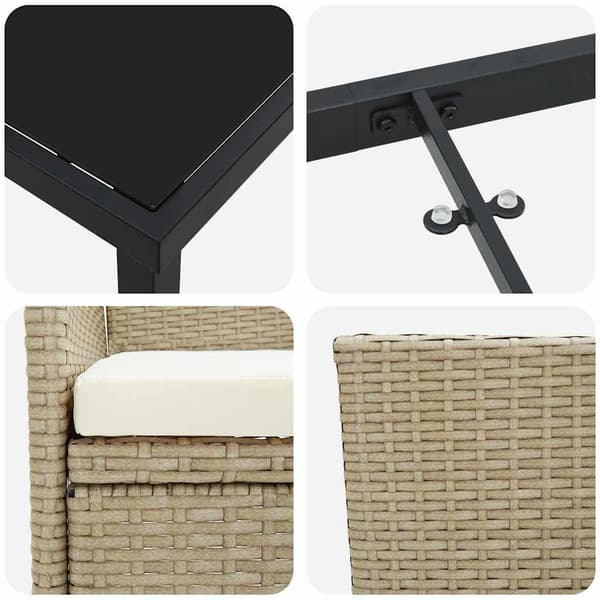 vidaXL Trädgårdsmöbelset med kudde 9 pcs Beige konstrotting
