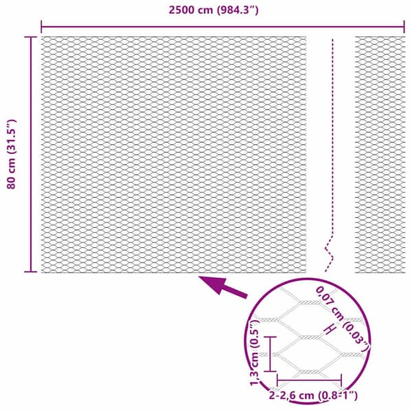 vidaXL Hexagonstängsel Grå 0,8 x 25 m PVC