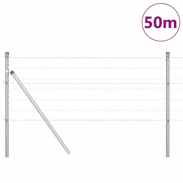 vidaXL Gjerde med stolpe sølv 0,6 x 50 m Stål og PVC