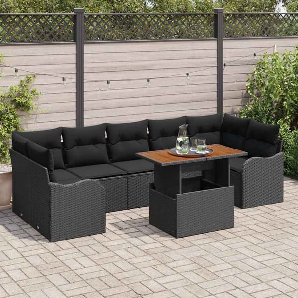 vidaXL Trädgårdsoffset med lagring 8 pcs Svart Poly rattan