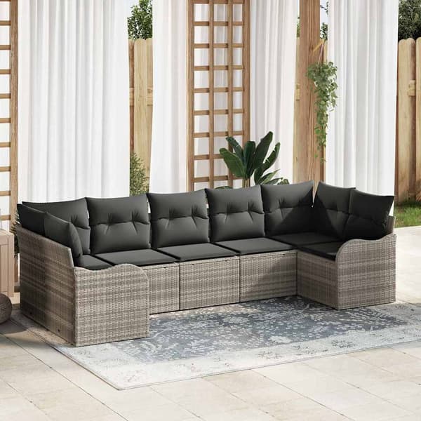 vidaXL Trädgårdsoffset med kudde 7 pcs Ljusgrå Poly rattan