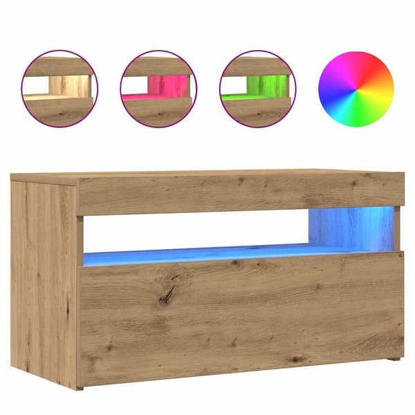 vidaXL TV-benk med LED-lys 2 stk artisan eik konstruert tre
