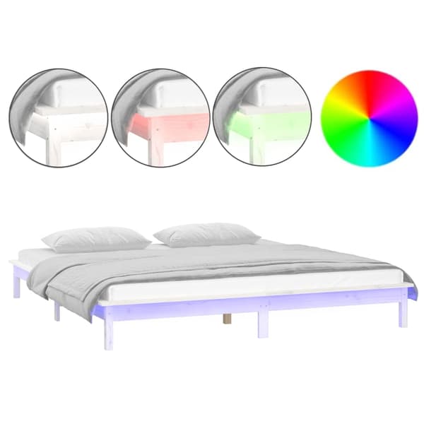 vidaXL Sengeramme med LED hvit 140x200 cm heltre